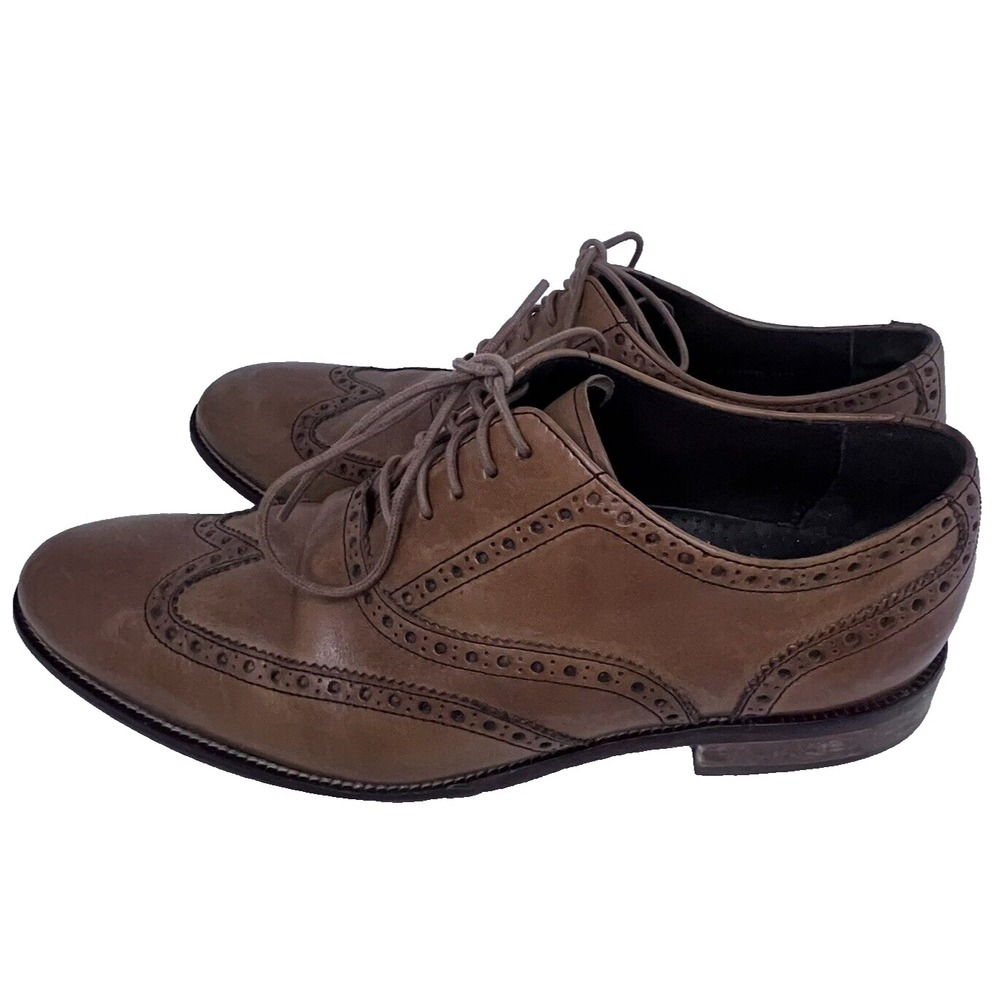 Brown Leather Wingtip Oxford Shoes‎ Mens Size 9.5 M Brogue Lace Up Dress Shoes